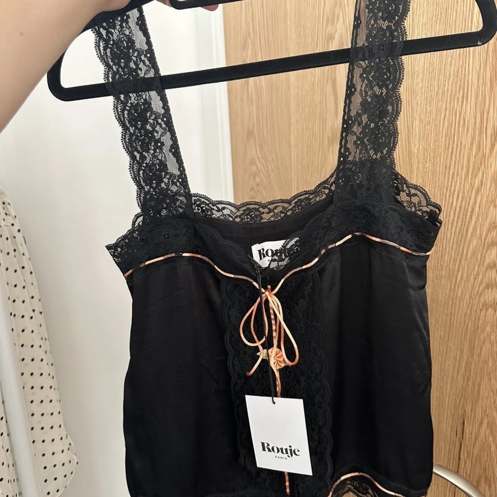 ROUJE TOP CAMI BRAND NEW WITH TAGS SUMMER LACE ROSE SILK BLACK PINK UK10 M EU38 - Picture 7 of 11